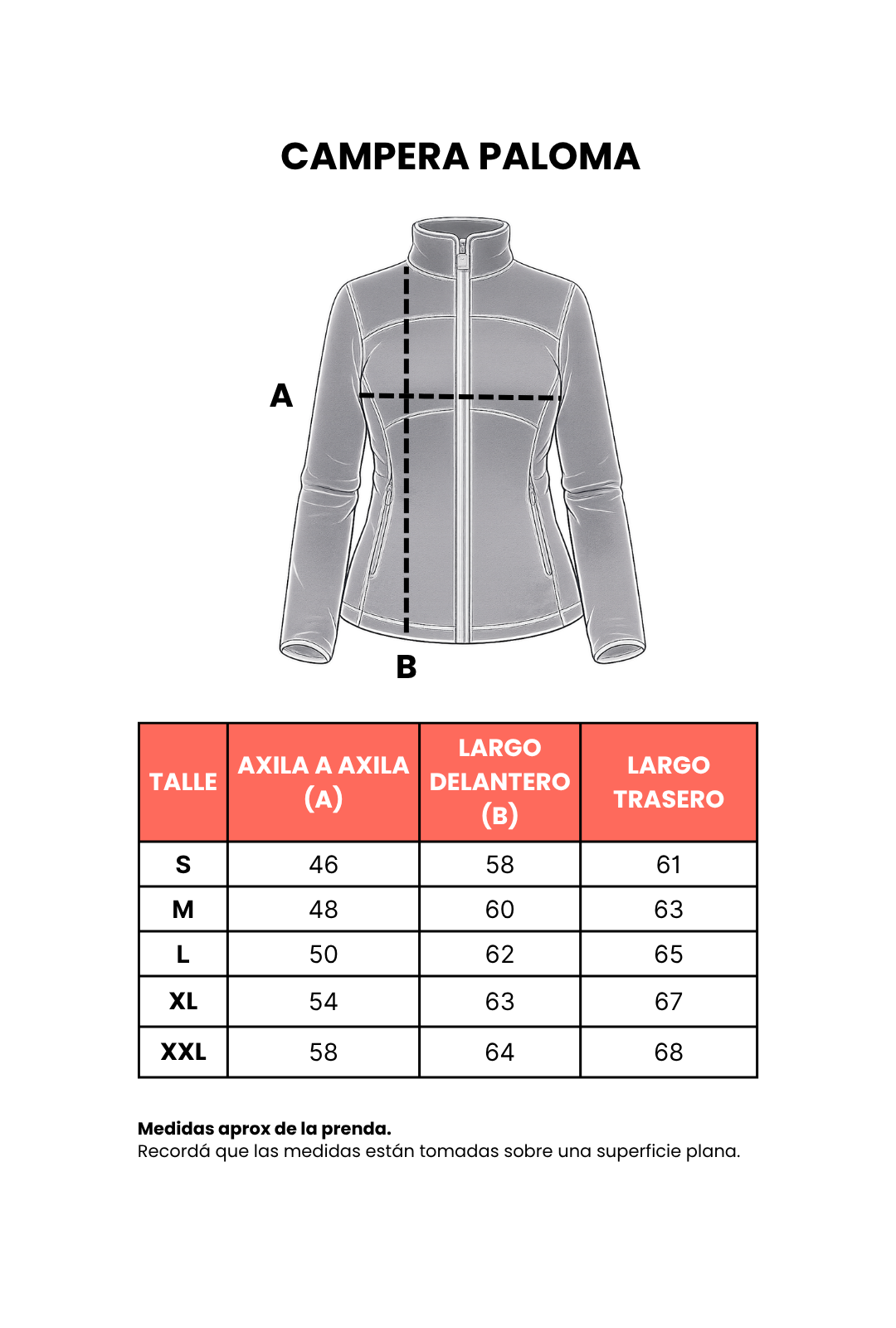 Tabla de talles Campera Paloma